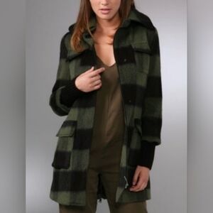 Alice + Olivia Plaid Green & Black Wool Polyamide Mohair Coat